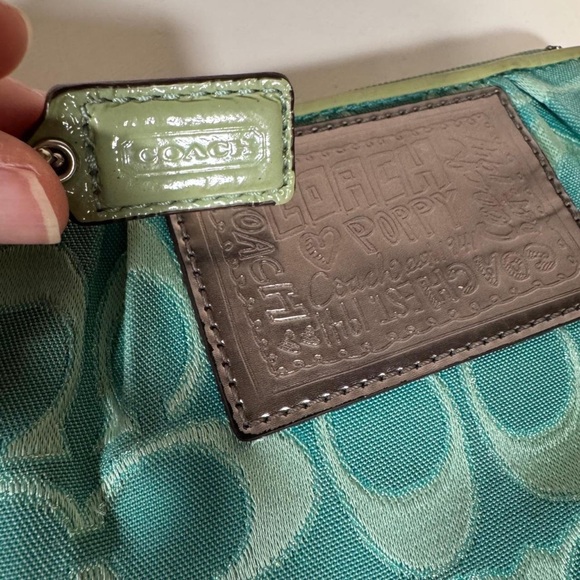 Coach Teal and Silver Patterned Wristlet
